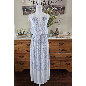 Old Navy Blue & White Flowy Garden Paisley Floral Maxi Halter Dress M
